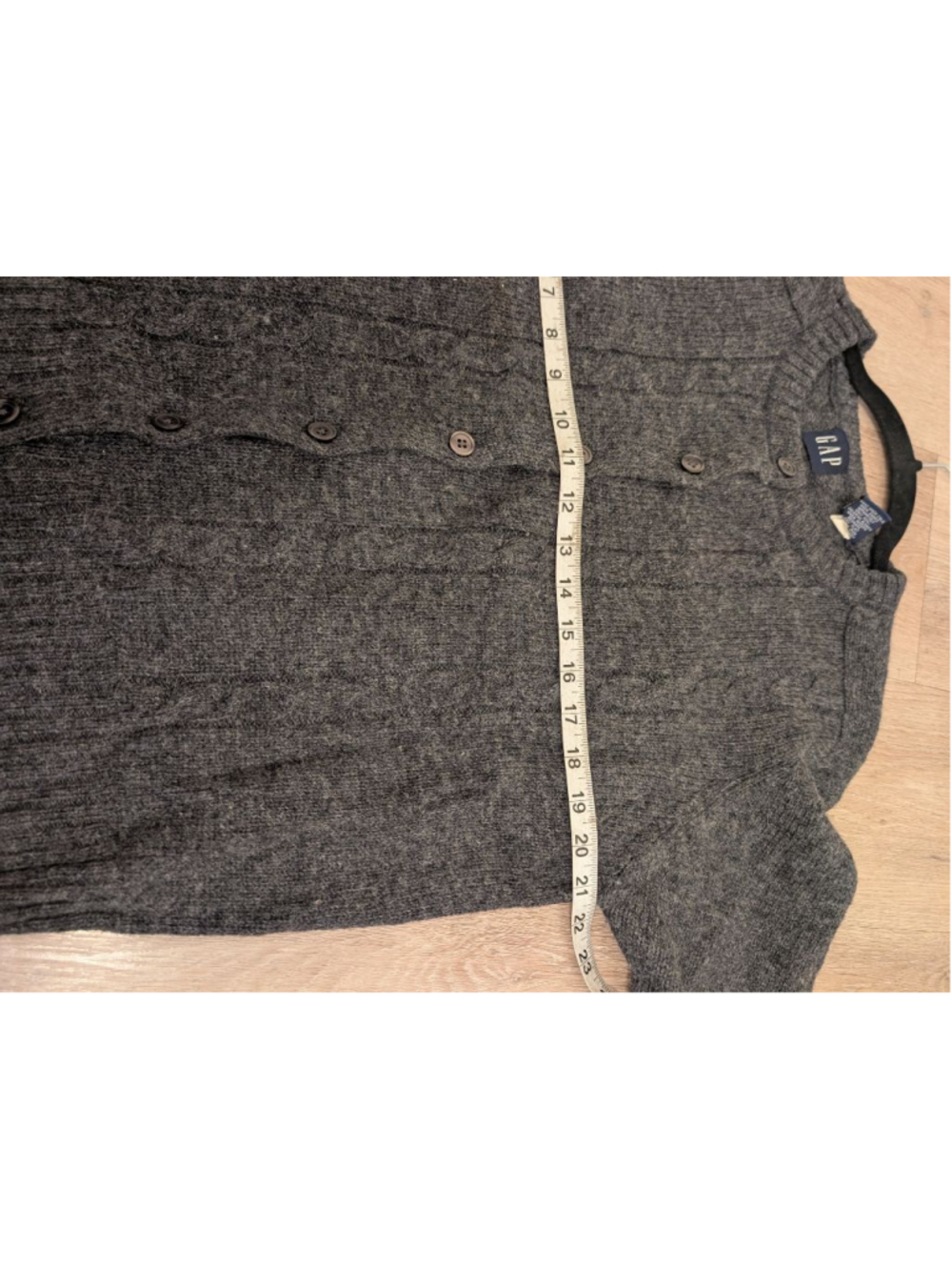 GAP 100% Wool Gray Cable Knit Cardigan Sweater Dark Academia Preppy Old Money L - Picture 6 of 8
